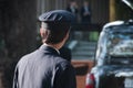 Japanese taxi driver turn left to his black taxi Royalty Free Stock Photo