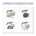 Japanese tea ceremony color icons set
