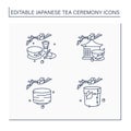 Japanese tea ceremony line icons set