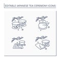 Japanese tea ceremony line icons set