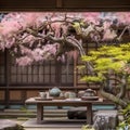 Japanese Tea Ceremony in Spring Garden Royalty Free Stock Photo