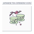 Japanese tea cups color icon