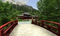 Japanese temple and bridge Royalty Free Stock Photo