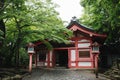 Japanese temple with japanese maple tree leaves in Kyoto vintage film style Royalty Free Stock Photo