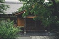 Japanese temple with japanese maple tree leaves in Kyoto vintage film style Royalty Free Stock Photo