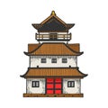 Japanese temple Pagoda house sketch engraving