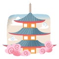 Japanese temple with pagoda roof, culture symbol from Japan, cute Asian landscape