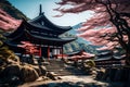 Japanese Temple Sakura Flower Blooming Mountain Retreat