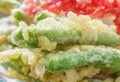 Japanese tempura with fresh vegetables fried , yardlong bean.