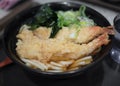 Japanese Tempura shrimps ramen noodle in black bowl Royalty Free Stock Photo