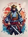 Japanese theme designs About ancient warriors, t-shirt printing art.