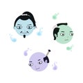 Japanese three headed samurai ghosts, devil, youkai illustration