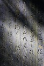 Japanese tombstone in dappled light