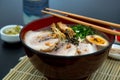 Japanese tonkotsu ramen, pork bone broth noodles