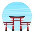 Japanese torii gate, national symbol, traditional structure, flat vector illustration. Flat style Japanese torii gate, national