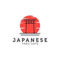 Japanese torii gate and sun icon vector logo illustration Design