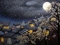 Japanese town in pointilism