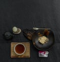Japanese tradiitonal snack : Warabi mochi assortment with Tea traditional japanese, Copy space, Selective focus Royalty Free Stock Photo
