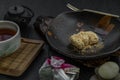 Japanese tradiitonal snack : Warabi mochi assortment with Tea traditional japanese, Selective focus Royalty Free Stock Photo