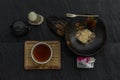 Japanese tradiitonal snack : Warabi mochi assortment with Tea traditional japanese, Selective focus Royalty Free Stock Photo