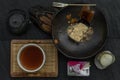 Japanese tradiitonal snack : Warabi mochi assortment with Tea traditional japanese, Selective focus Royalty Free Stock Photo