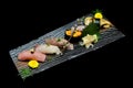 Japanese tradition food. Exclusive premium Sushi set on wooden plate Royalty Free Stock Photo