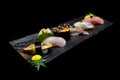 Japanese tradition food. Exclusive premium Sushi set on wooden plate Royalty Free Stock Photo