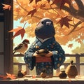 Japanese Tradition Meets Avian Delight - A Pigeon\'s Kimono Journey