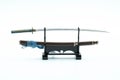 Japanese Tradition Ninja Samurai Sword on the Stabd  Isolate on White Background Royalty Free Stock Photo