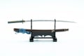 Japanese Tradition Ninja Samurai Sword on the Stabd Isolate on White Background