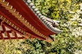 Japanese traditional architecture. The elegant construction of the Japanese temple of red and gold beams Royalty Free Stock Photo