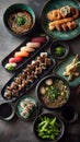 Japanese Traditional assortment of various Sushi rolls in a platter Royalty Free Stock Photo