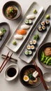 Japanese Traditional assortment of various Sushi rolls in a platter Royalty Free Stock Photo