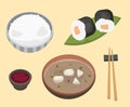 Japanese traditional breakfast vector set Royalty Free Stock Photo