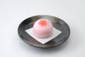 A Japanese traditional  confectionery cake wagashi on plate on white background Royalty Free Stock Photo