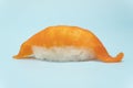 Japanese traditional cuisine. sushi syake with orange slice of salmon isolated on white background. asianfood