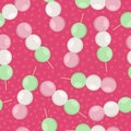 Japanese traditional dessert seamless pattern on pink background. Hanami Dango. Japanese Dango dessert.