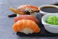 Japanese traditional food sushi with salmon, tuna Royalty Free Stock Photo