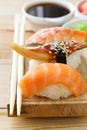 Japanese traditional food sushi with salmon, tuna Royalty Free Stock Photo