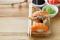 Japanese traditional food sushi with salmon, tuna Royalty Free Stock Photo