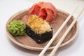 Japanese traditional foods rolls and sushi. Royalty Free Stock Photo
