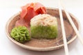 Japanese traditional foods rolls and sushi. Royalty Free Stock Photo