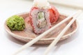 Japanese traditional foods rolls and sushi. Royalty Free Stock Photo