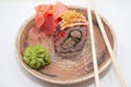 Japanese traditional foods rolls and sushi. Royalty Free Stock Photo