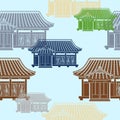 Japanese Traditional House Vector Illustration Seamless Pattern Royalty Free Stock Photo