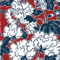 Japanese traditional illustration peony pattern seamless