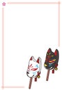 Japanese traditional Kitsune Fox mask with white background and copyspace. card frame.