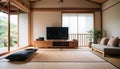 Japanese Traditional minimalist house style, living room interior. Generative AI Royalty Free Stock Photo