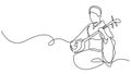 Japanese traditional music, continuous one line drawing. Woman playing biwa instrument. Minimalist single hand drawn vector