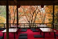 Japanese traditional outdoor restaurant and autumn trees